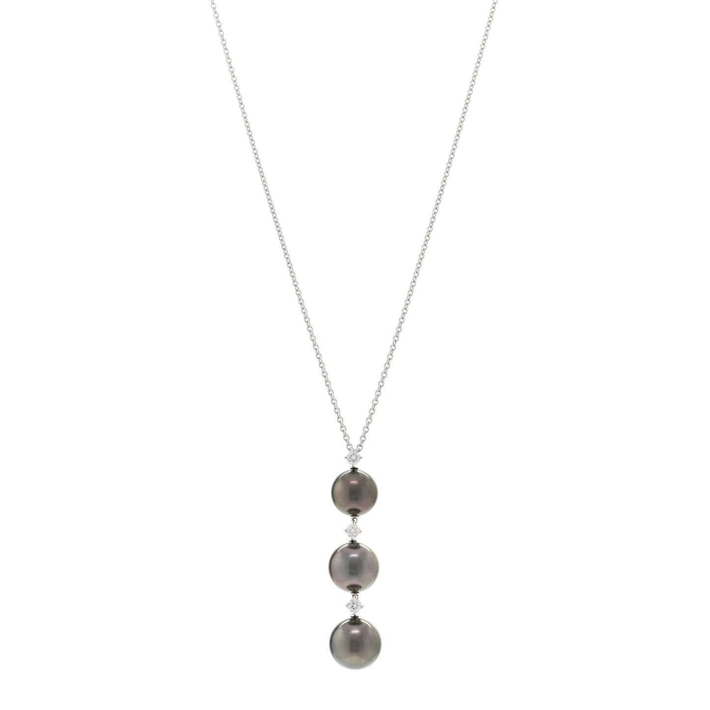 18K White Gold Diamond South Sea Pearl Three Pearl Drop Necklace