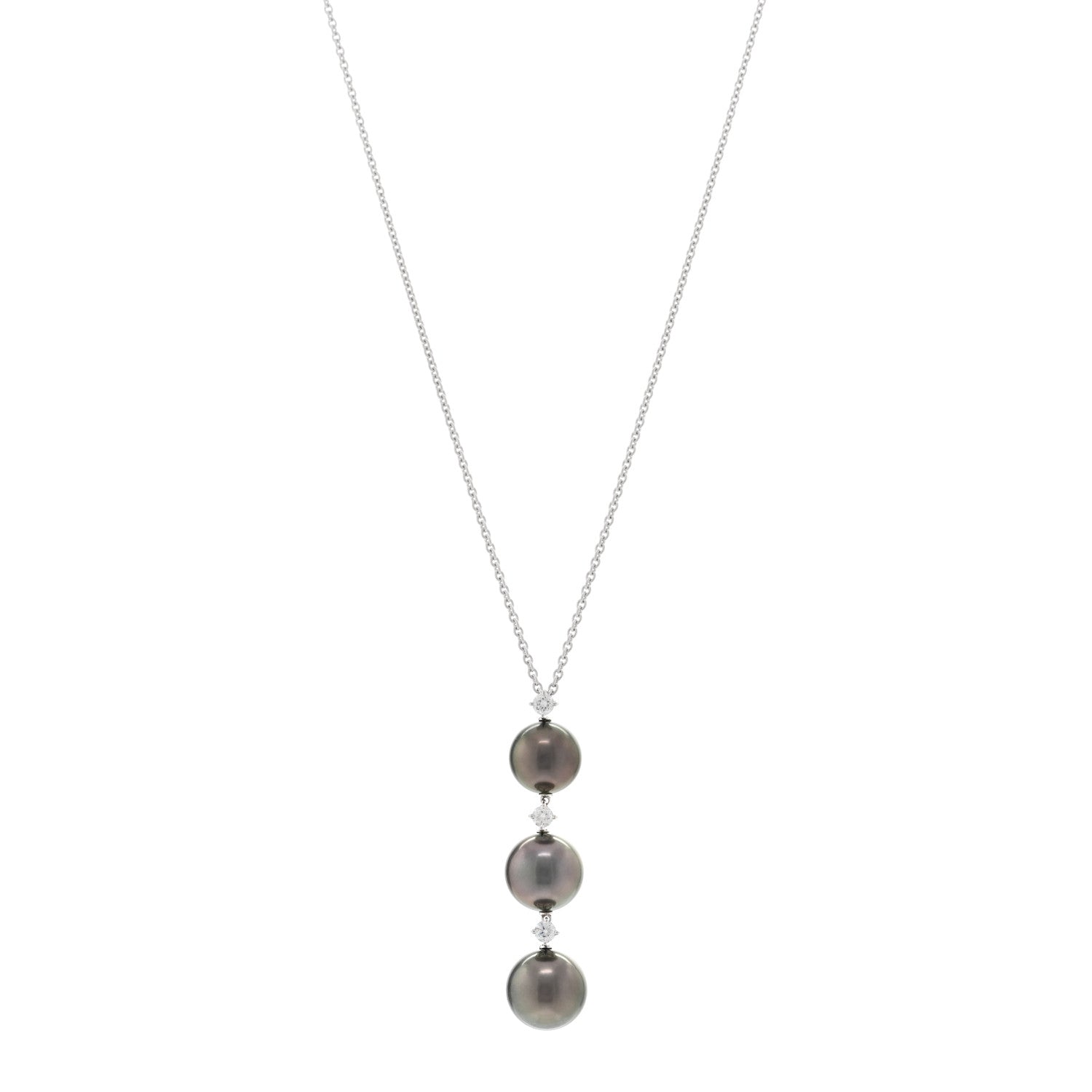 Mikimoto 18K White Gold Diamond South Sea Pearl Three Pearl Drop Necklace 1 of 4