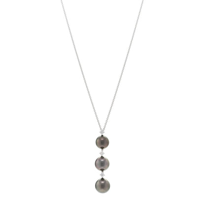 Mikimoto 18K White Gold Diamond South Sea Pearl Three Pearl Drop Necklace 1 of 4
