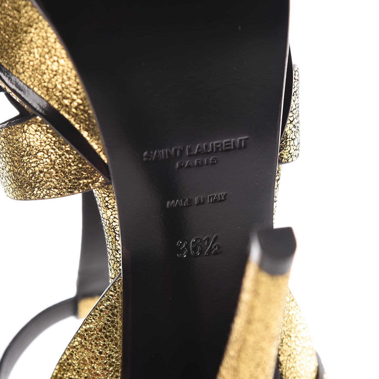 Metallic Crackled Calfskin Tribute 105 Platform Sandals 36.5 Black Gold
