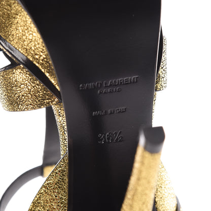 Saint Laurent Metallic Crackled Calfskin Tribute 105 Platform Sandals 36.5 Black Gold 6 of 8