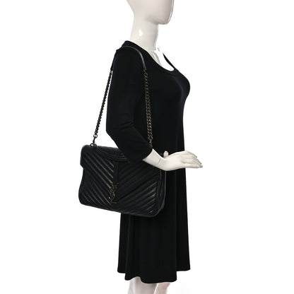 Saint Laurent Sheepskin Matelasse Chevron Monogram Large College Satchel Black 2 of 11