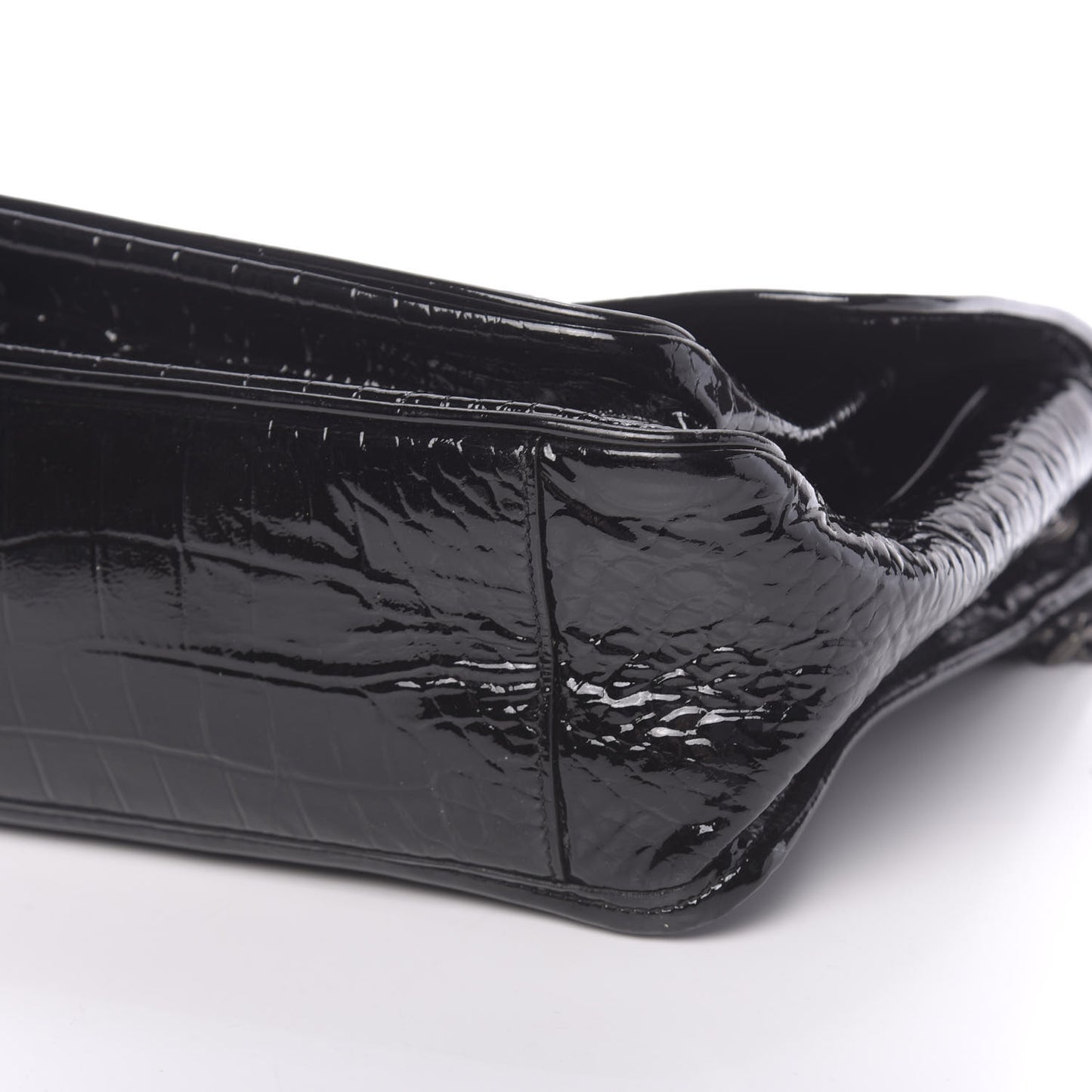 Patent Crocodile Embossed Lambskin Monogram Medium Niki Chain Satchel Black