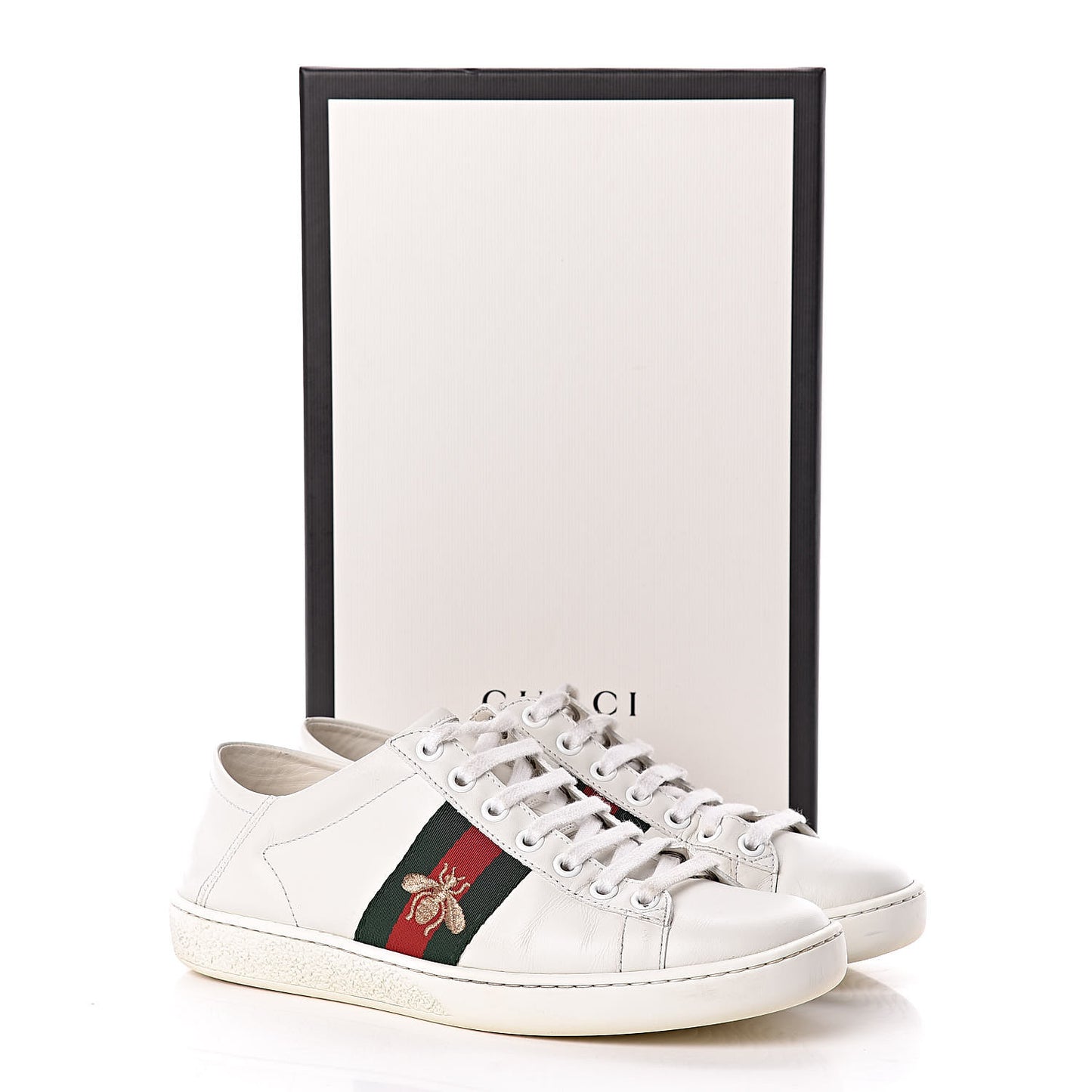 Calfskin Web Bee Embroidered Womens Ace Sneakers 36 White Green
