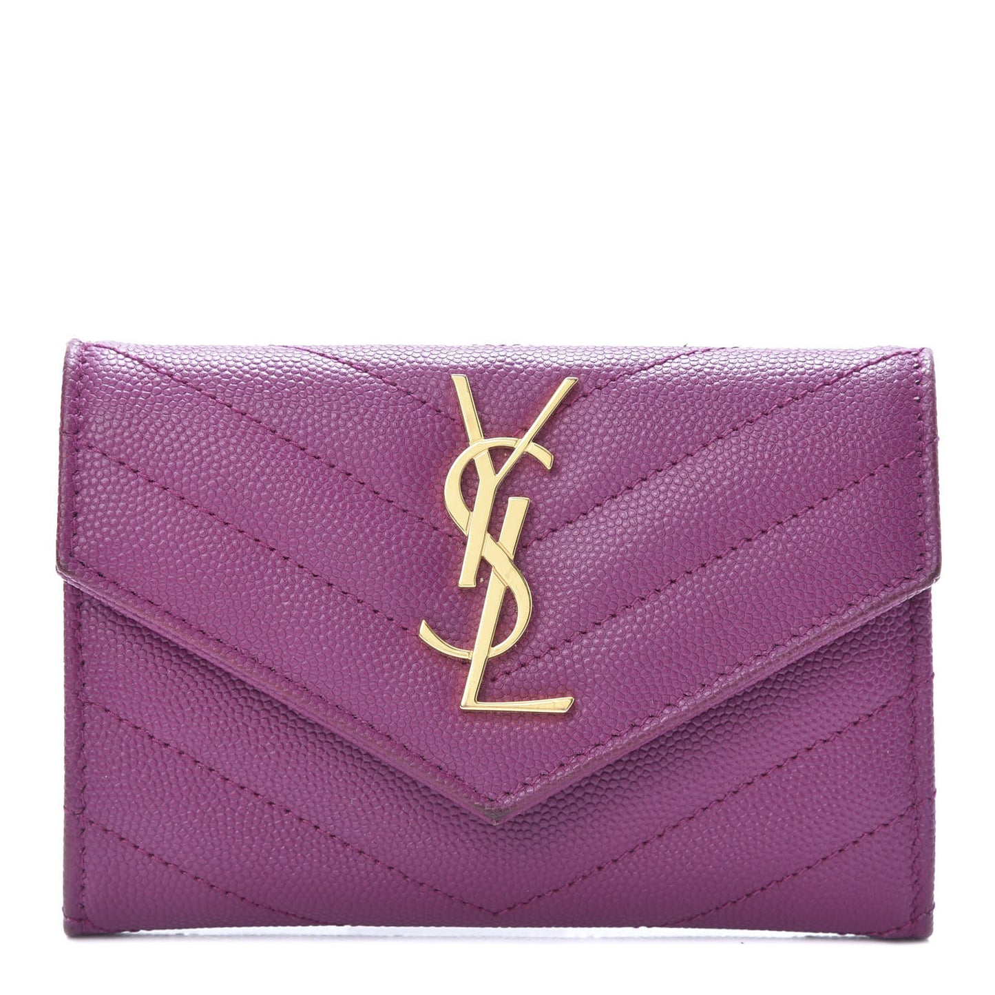 Grain De Poudre Matelasse Chevron Small Monogram Envelope Wallet Dark Grape