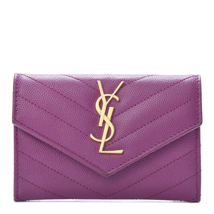 Saint Laurent Grain De Poudre Matelasse Chevron Small Monogram Envelope Wallet Dark Grape 1 of 10
