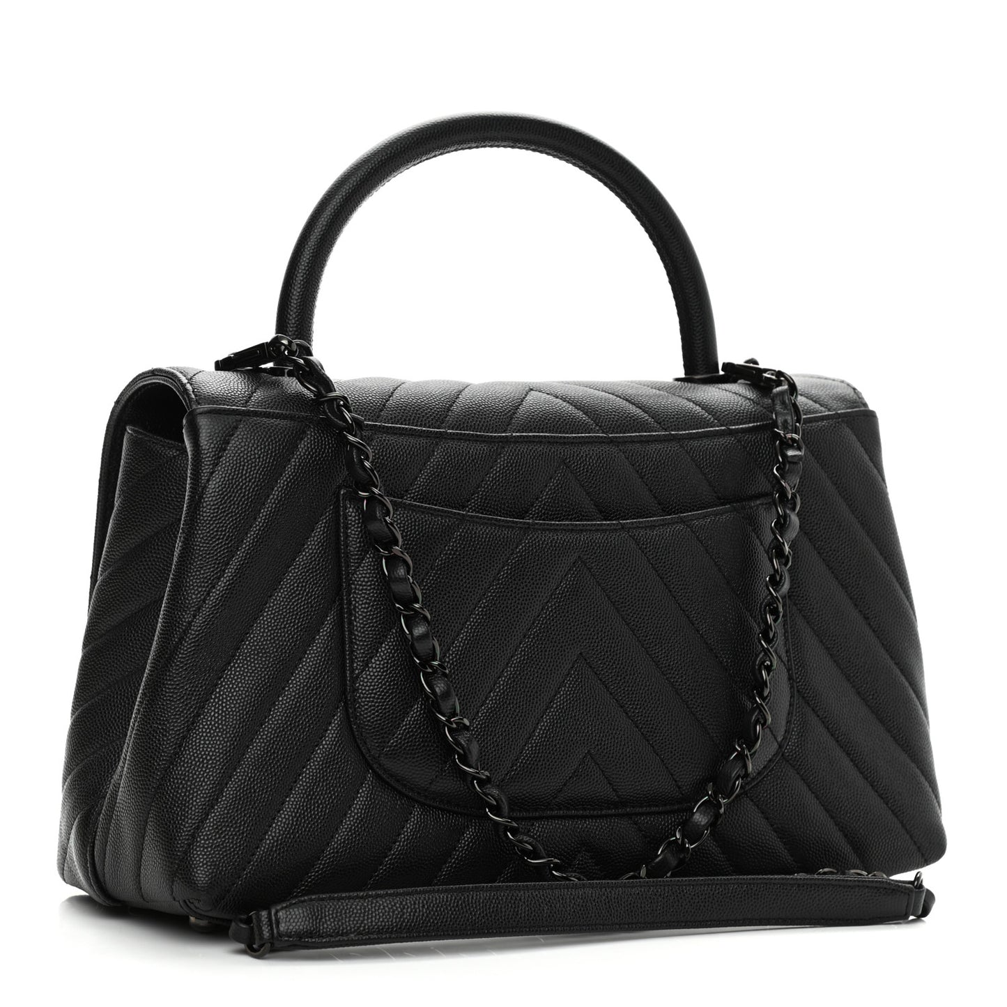 Caviar Chevron Quilted Small Coco Handle Flap So Black