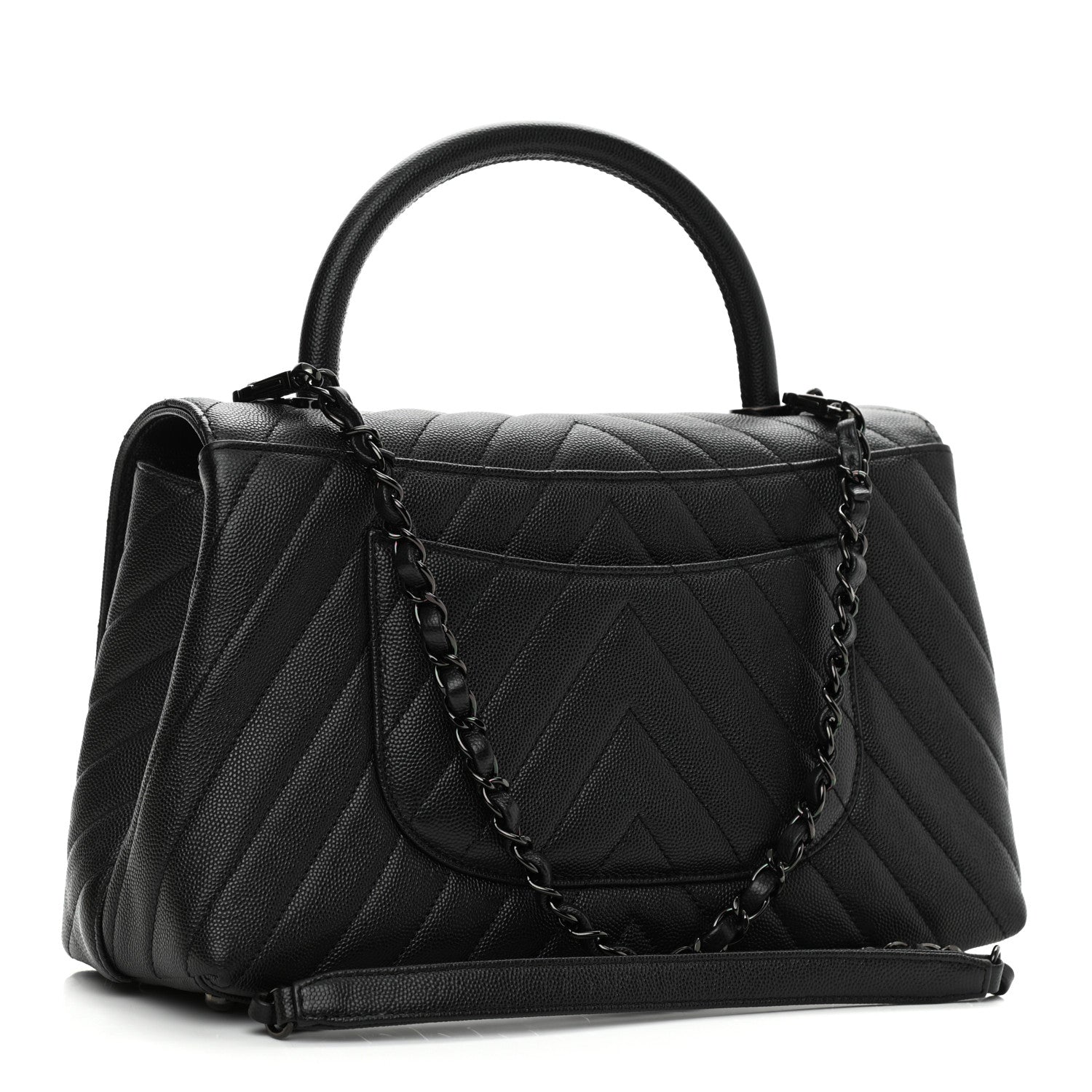 Chanel Caviar Chevron Quilted Small Coco Handle Flap So Black 3 of 10