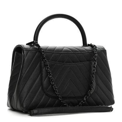 Chanel Caviar Chevron Quilted Small Coco Handle Flap So Black 3 of 10