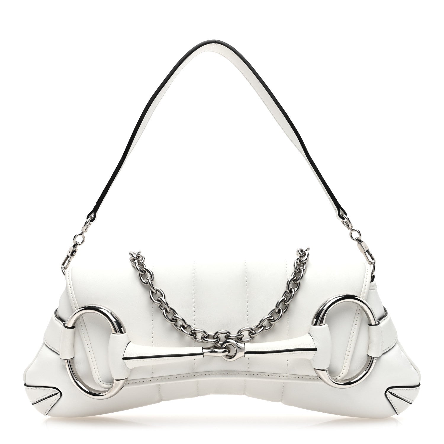 Gucci Nappa Vertical Matelasse Medium Maxi Horsebit Chain Shoulder Bag Mystic White 1 of 9
