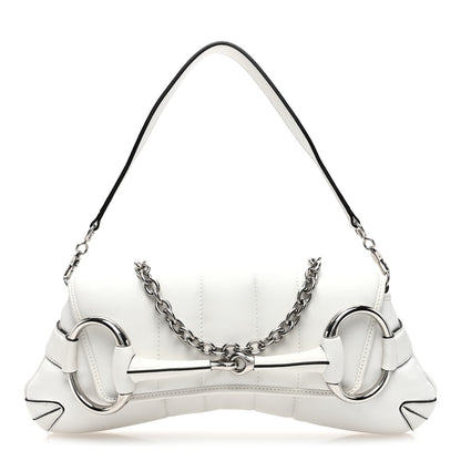 Gucci Nappa Vertical Matelasse Medium Maxi Horsebit Chain Shoulder Bag Mystic White 1 of 9