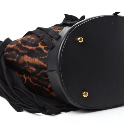 Burberry Prorsum Suede Calf Hair Animal Print Fringe Bucket Bag Dark Camel 7 of 10