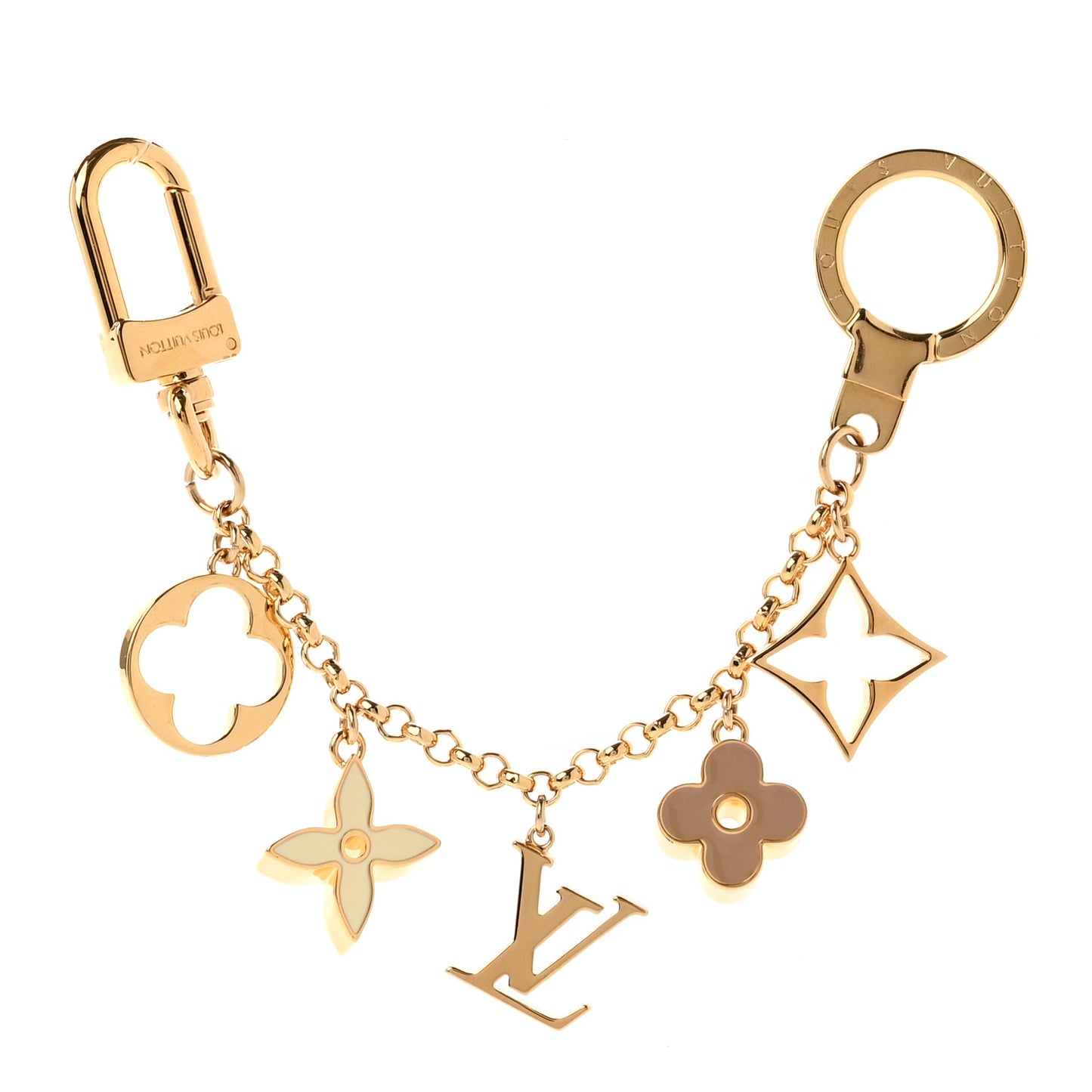Brass Enamel Fleur De Monogram Bag Charm Chain Gold