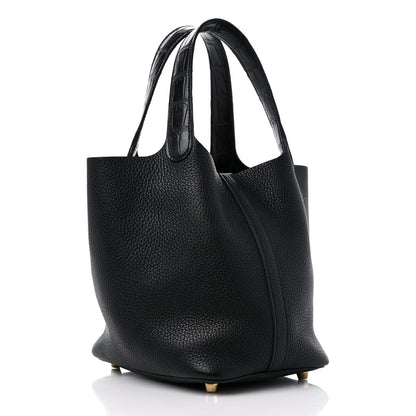 Hermes Taurillon Clemence Matte Alligator Picotin Lock Touch 18 PM Black 3 of 9
