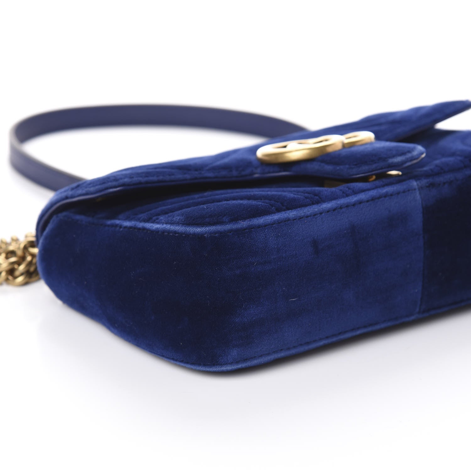 Gucci Velvet Matelasse Mini GG Marmont Shoulder Bag Cobalt Blue 8 of 9