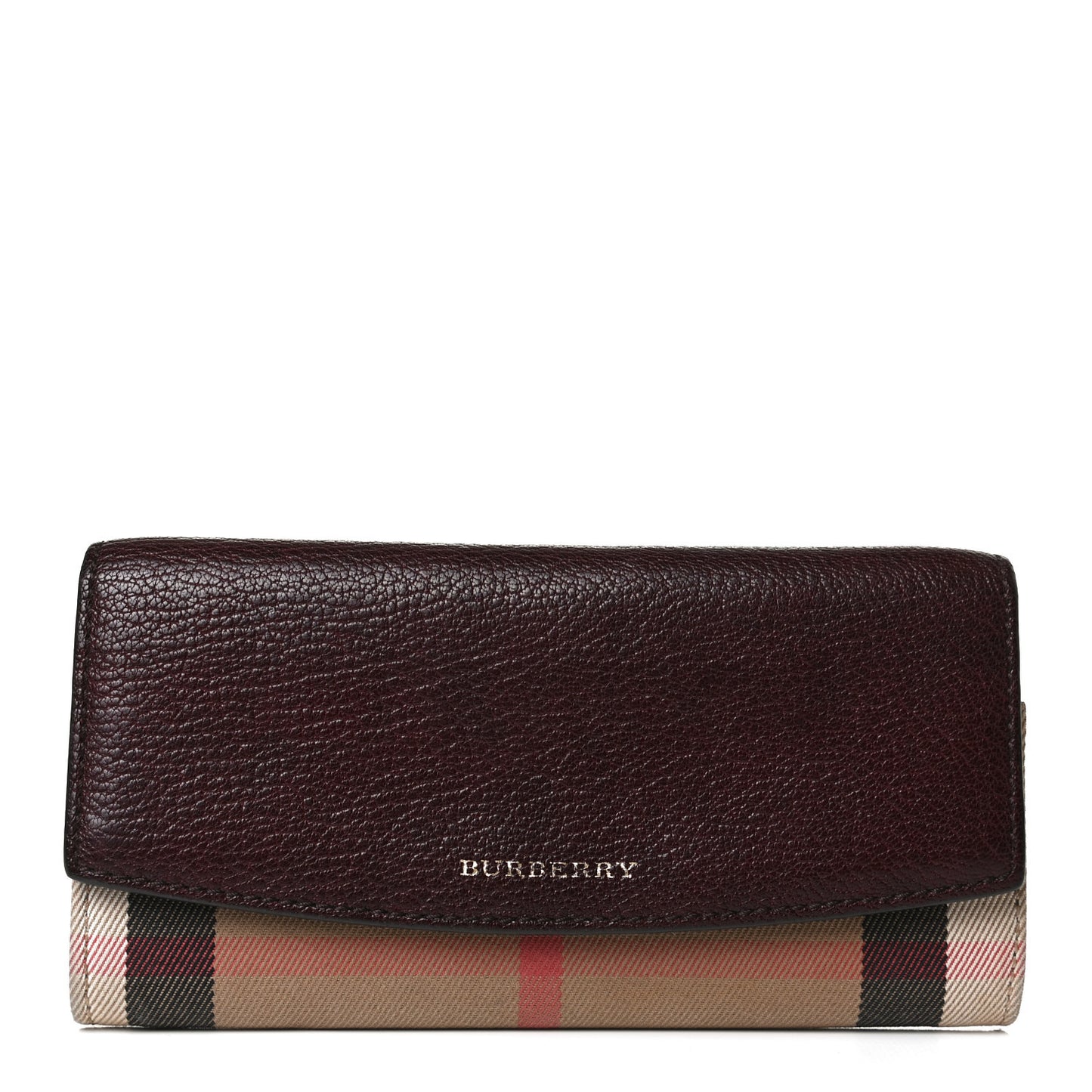 Grainy Calfskin House Check Continental Wallet Mahogany Red