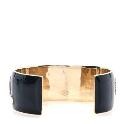 Chanel Metal Enamel Wide Chanel Logo Cuff Bracelet L Black White 3 of 6