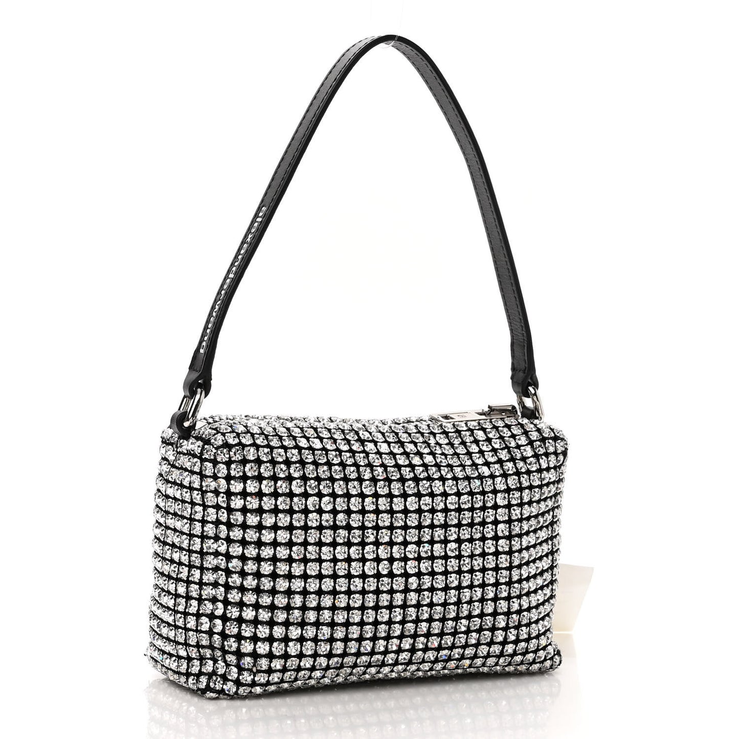 Mesh Crystal Rhinestone Mini Heiress Pouch Black Silver