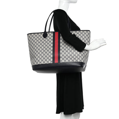 Gucci GG Supreme Monogram Textured Dollar Calfskin Web Large Ophidia Tote Beige Blue 2 of 10