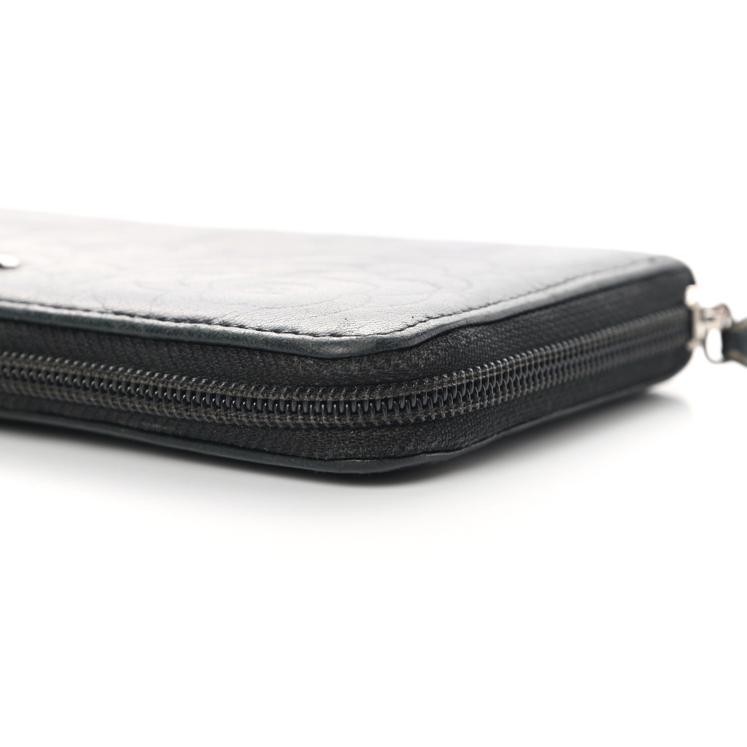 Chanel Lambskin Camellia Embossed Large Zip Around Gusset Wallet Black 15 of 18