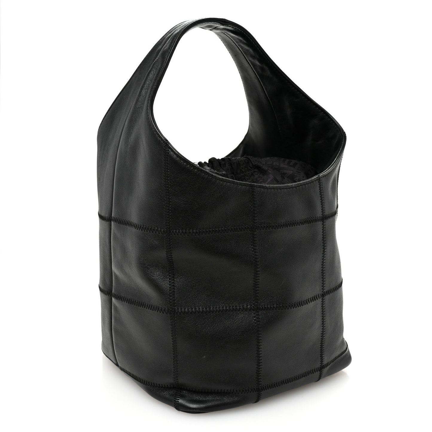 Calfskin Square Stitched Tassel Hobo Black