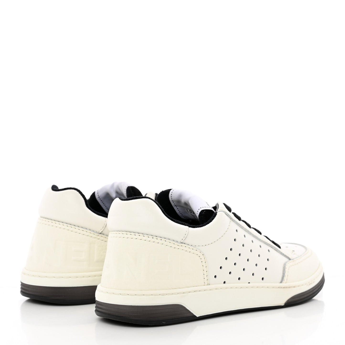 Grained Calfskin Fabric Womens Logo Sneakers 35 White Black