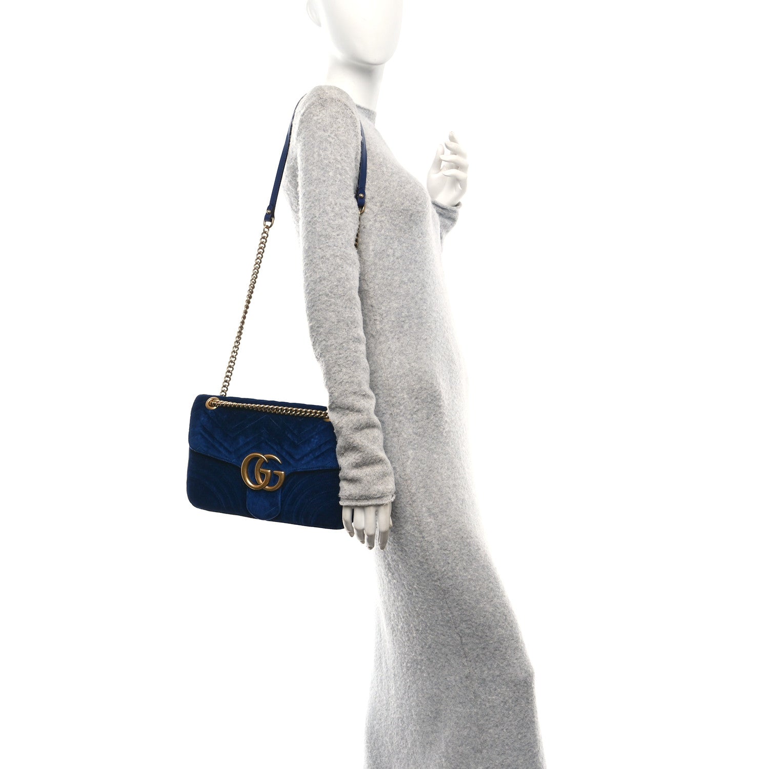 Gucci Velvet Matelasse Medium GG Marmont Shoulder Bag Cobalt Blue 2 of 10