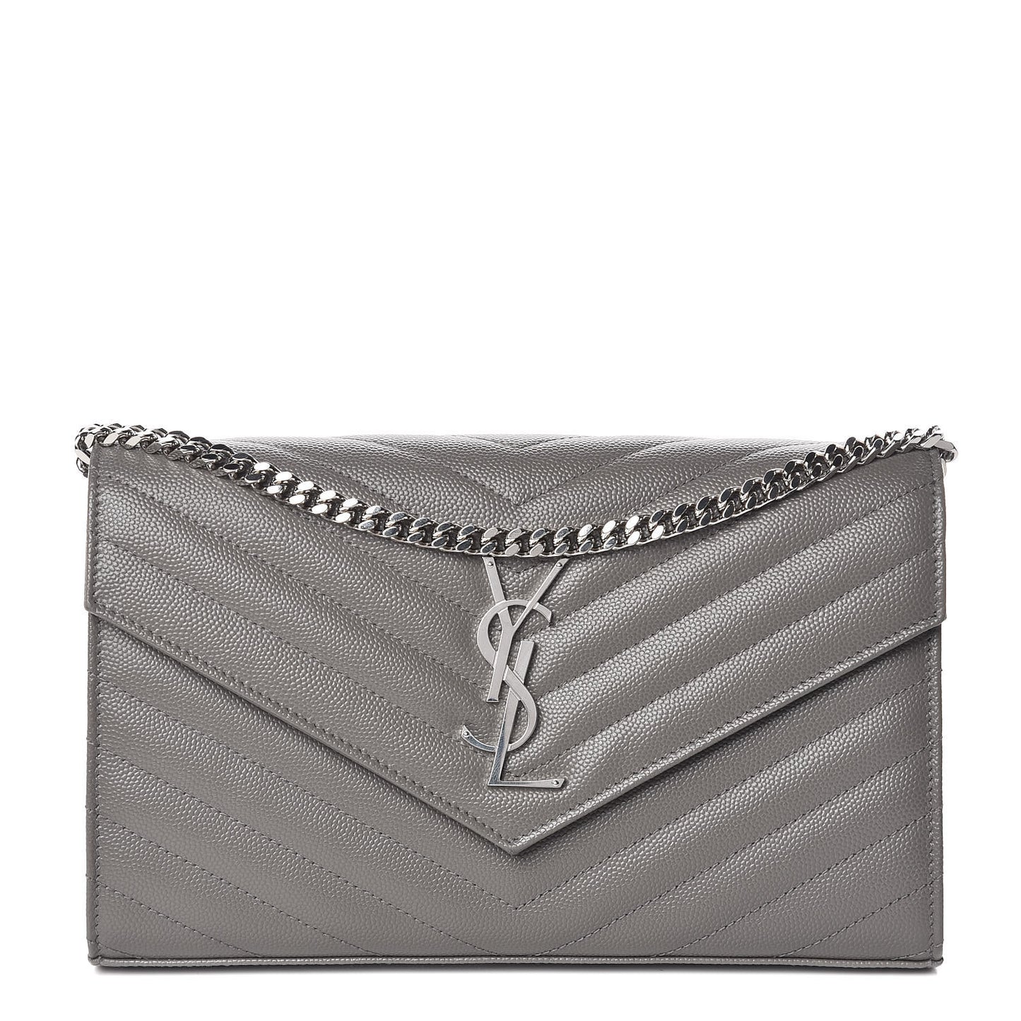 Grain De Poudre Matelasse Chevron Monogram Chain Wallet Fog