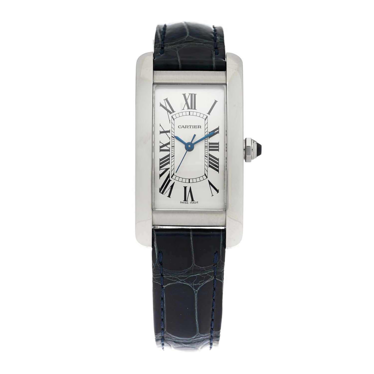 Cartier Stainless Steel Alligator 22mm Tank Americaine Automatic Watch Blue 1 of 5
