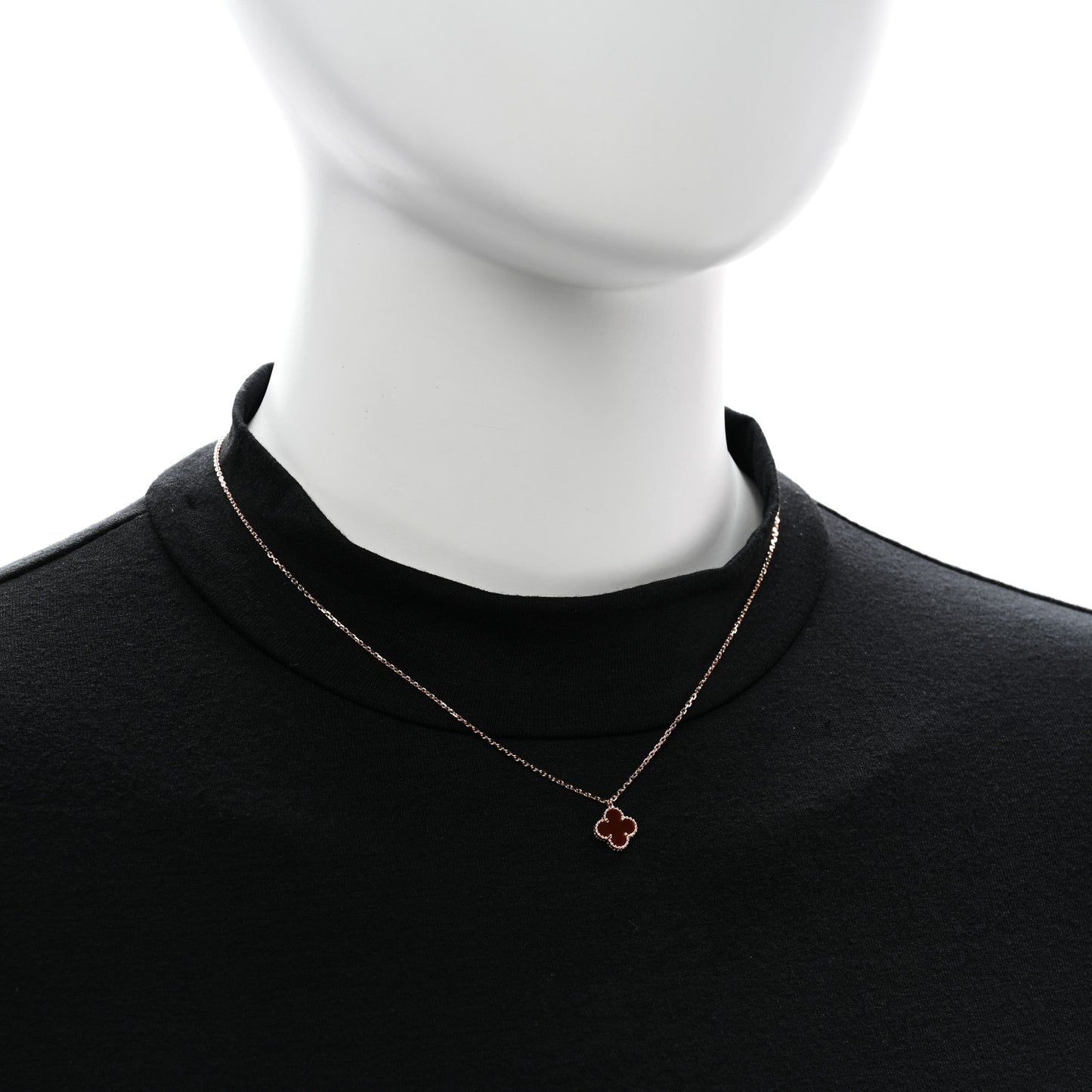 18K Rose Gold Carnelian Sweet Alhambra Pendant Necklace