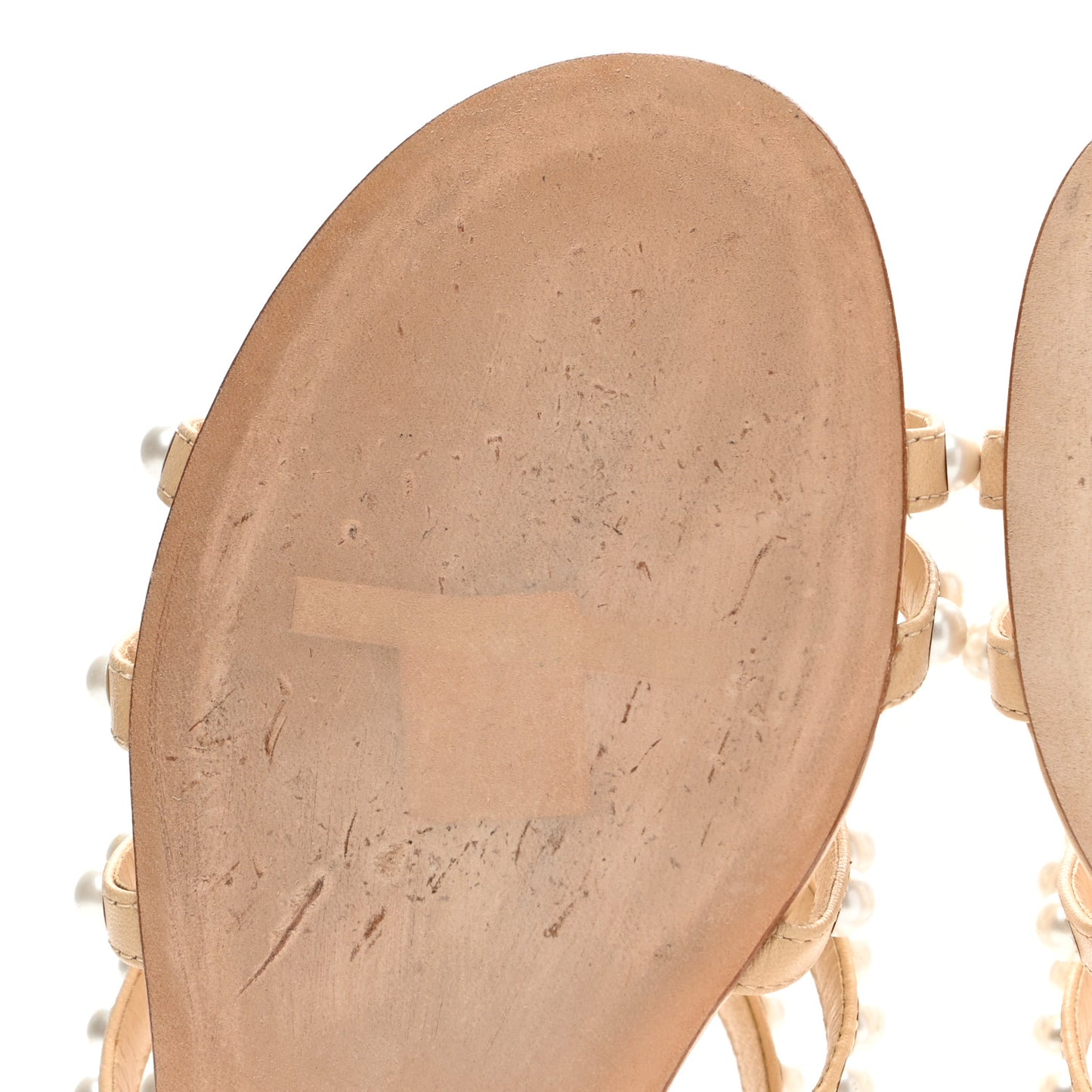 Crackled Lambskin Pearl Mule Sandals 35.5 Beige