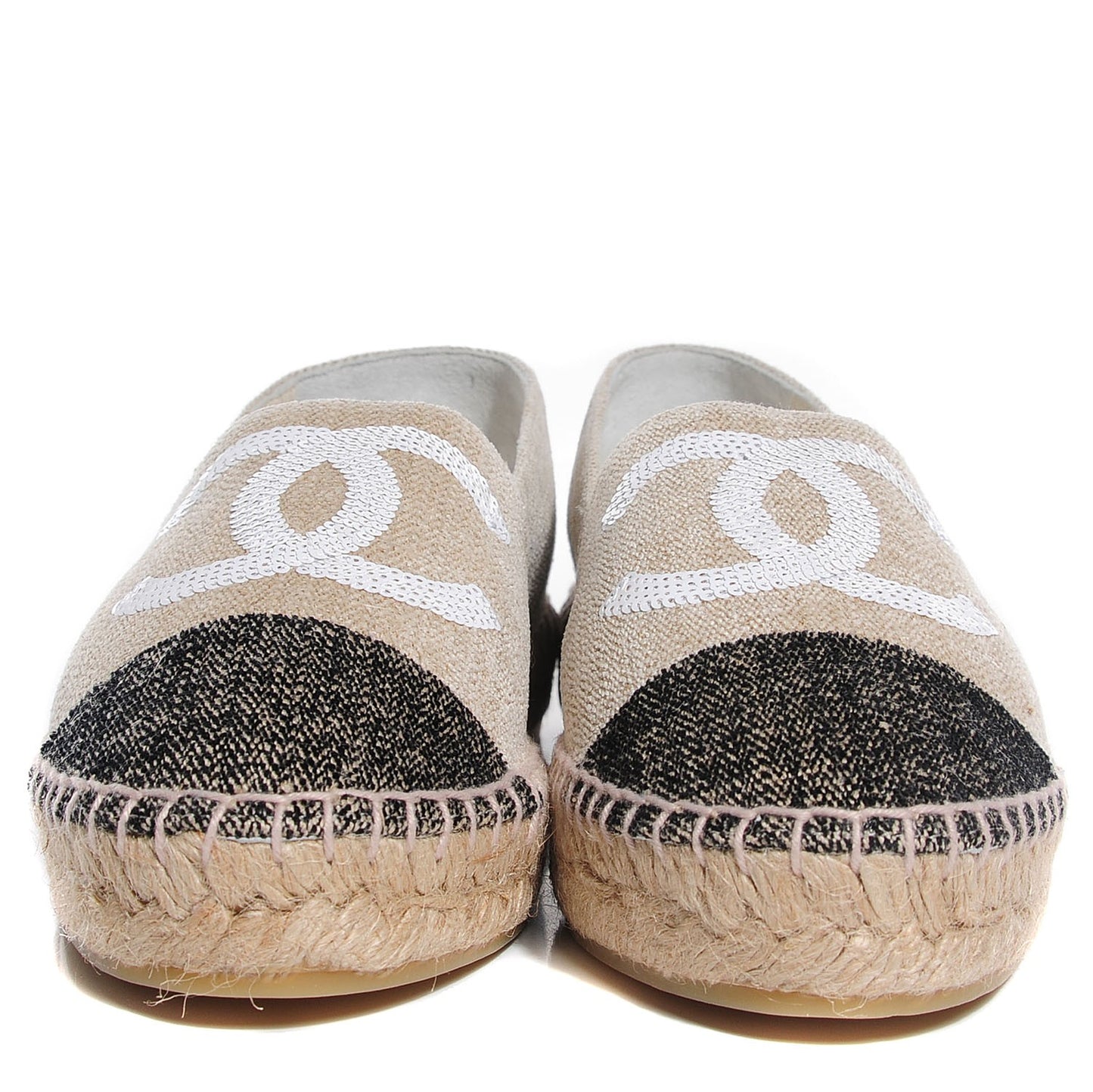 Toile Sequin CC Espadrilles 38 Beige Black