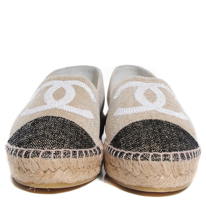 Chanel Toile Sequin CC Espadrilles 38 Beige Black 2 of 8