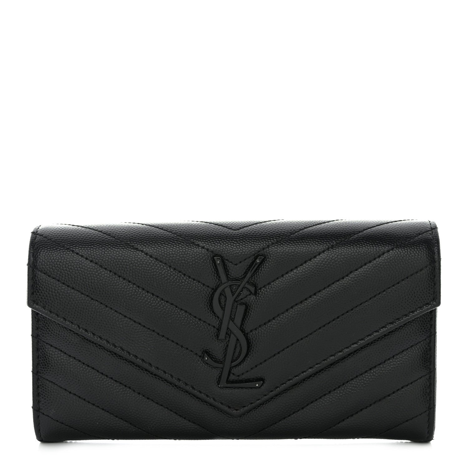 Saint Laurent Grain De Poudre Matelasse Chevron Monogram Flap Wallet Black 1 of 12