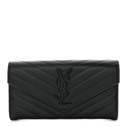 Saint Laurent Grain De Poudre Matelasse Chevron Monogram Flap Wallet Black 1 of 12