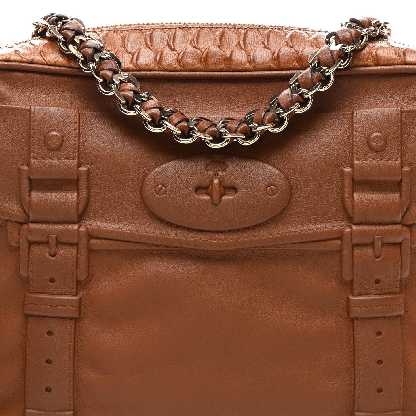 Calfskin Silky Snake Print Maisie Bag Oak