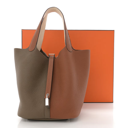 Hermes Taurillon Clemence Casaque Picotin Lock 22 Gold Etoupe Nata 12 of 12