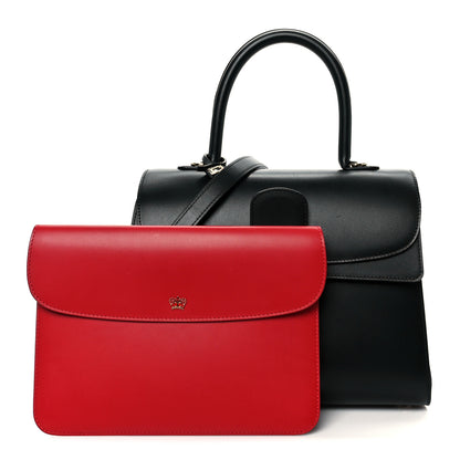 Delvaux Box Calfskin MM Brillant Pocket Satchel Black Red 3 of 12
