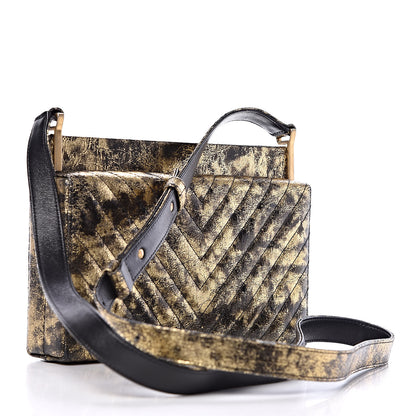Chanel Metallic Crumpled Goatskin Chevron Quilted Reissue Clutch Bag Black Gold 3 of 10