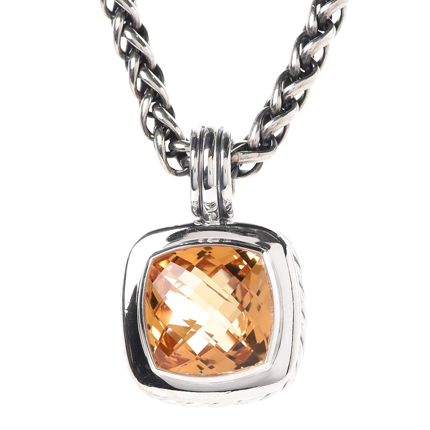 Sterling Silver 18K Yellow Gold Citrine 14mm Albion Wheat Chain Pendant Necklace