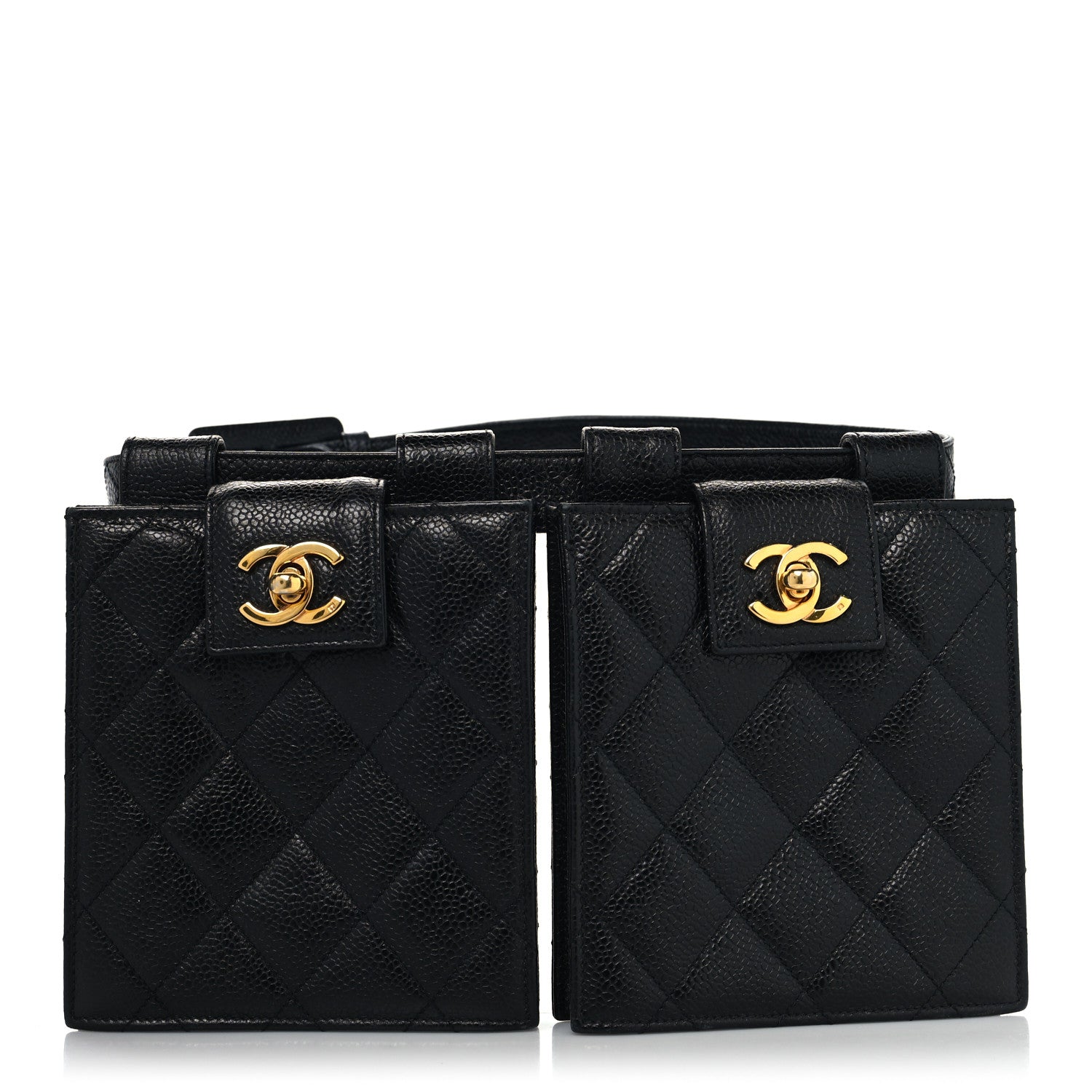 Chanel Caviar Quilted Double Belt Flap Waist Bag 70 28 Black 1 of 12