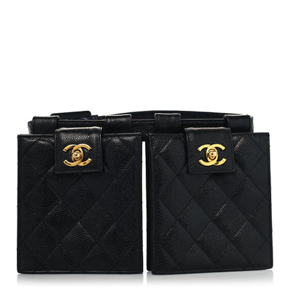 Chanel Caviar Quilted Double Belt Flap Waist Bag 70 28 Black 1 of 12