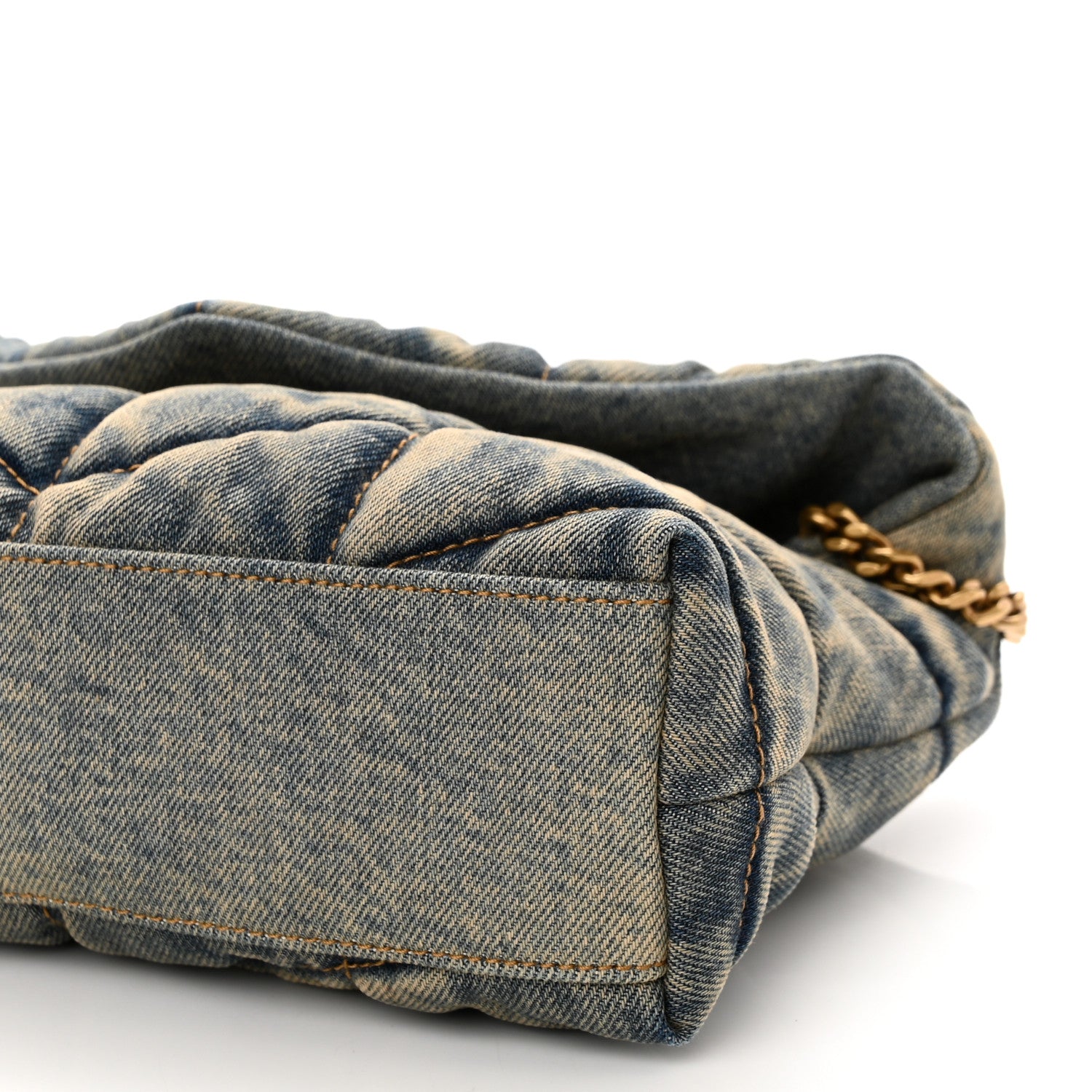 Saint Laurent Denim Quilted Toy Loulou Puffer Monogram Chain Satchel Blue Black 9 of 9