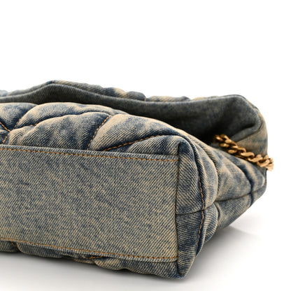 Saint Laurent Denim Quilted Toy Loulou Puffer Monogram Chain Satchel Blue Black 9 of 9
