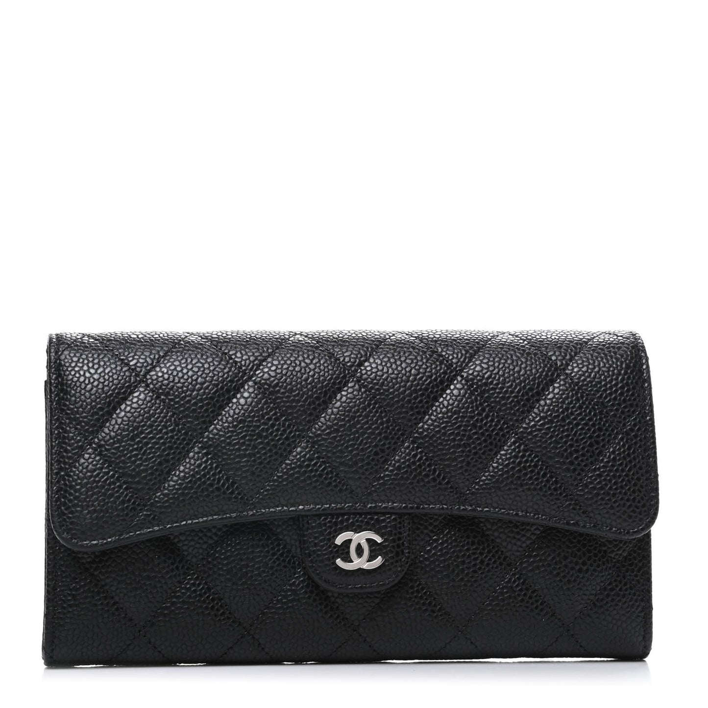 Caviar Quilted Large Flap Wallet Black
