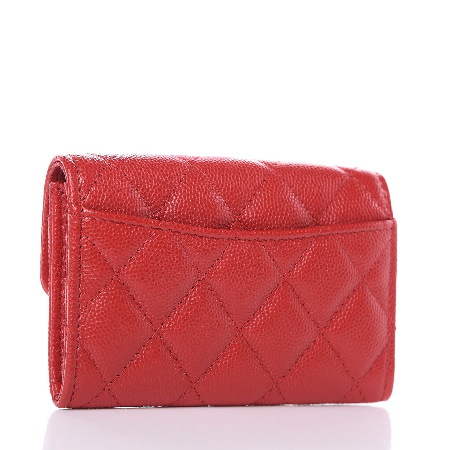 Caviar Quilted Flap Card Holder Wallet Red