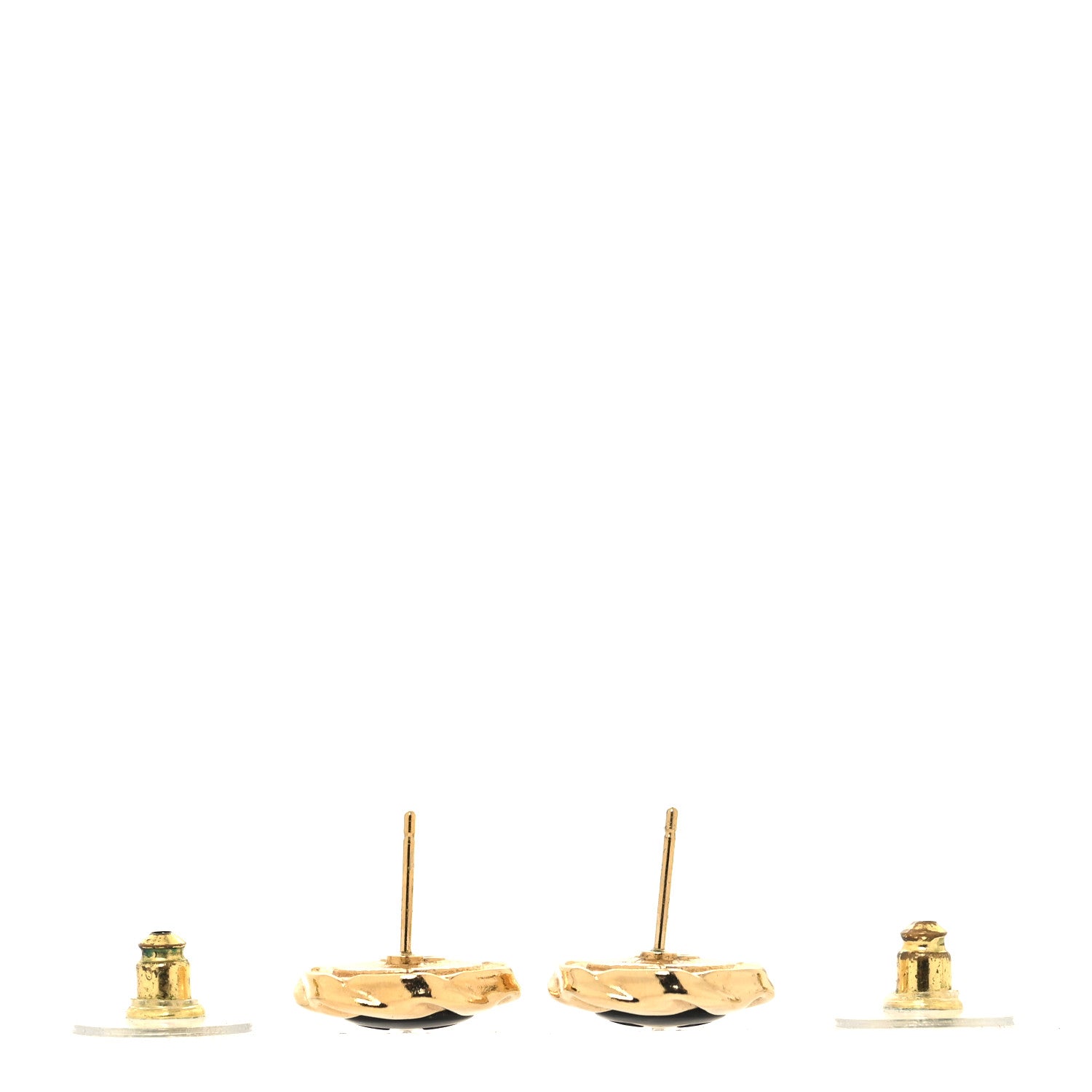 Chanel Resin CC Round Earrings Gold Black 3 of 5