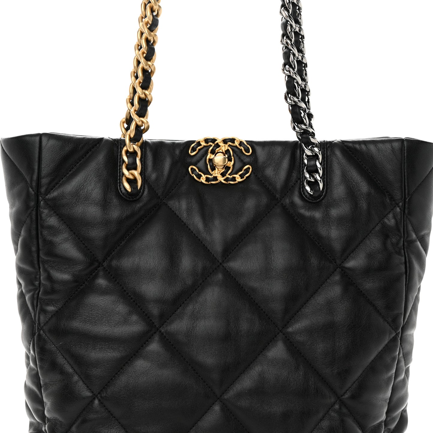 Lambskin Quilted Chanel 19 Shopping Bag Black
