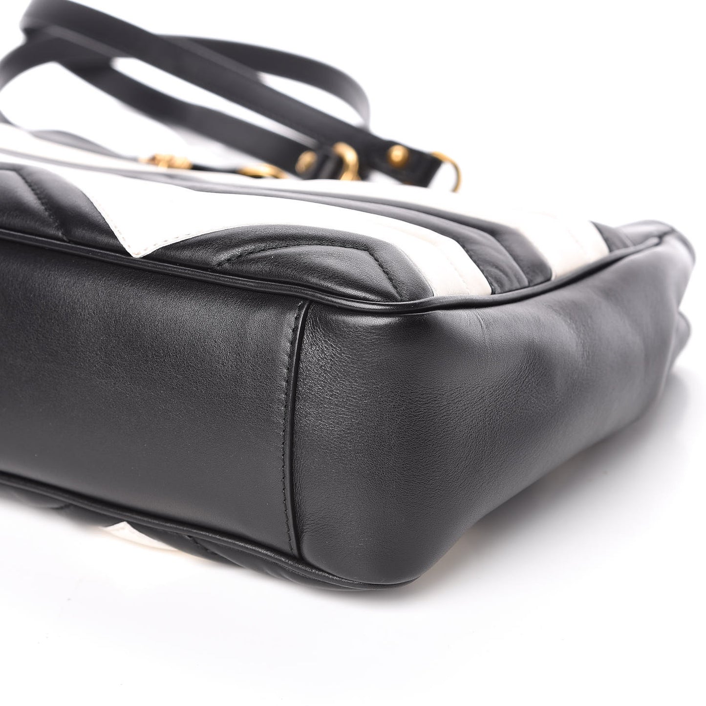 Calfskin Matelasse Medium GG Marmont Open Top Shoulder Bag Black White
