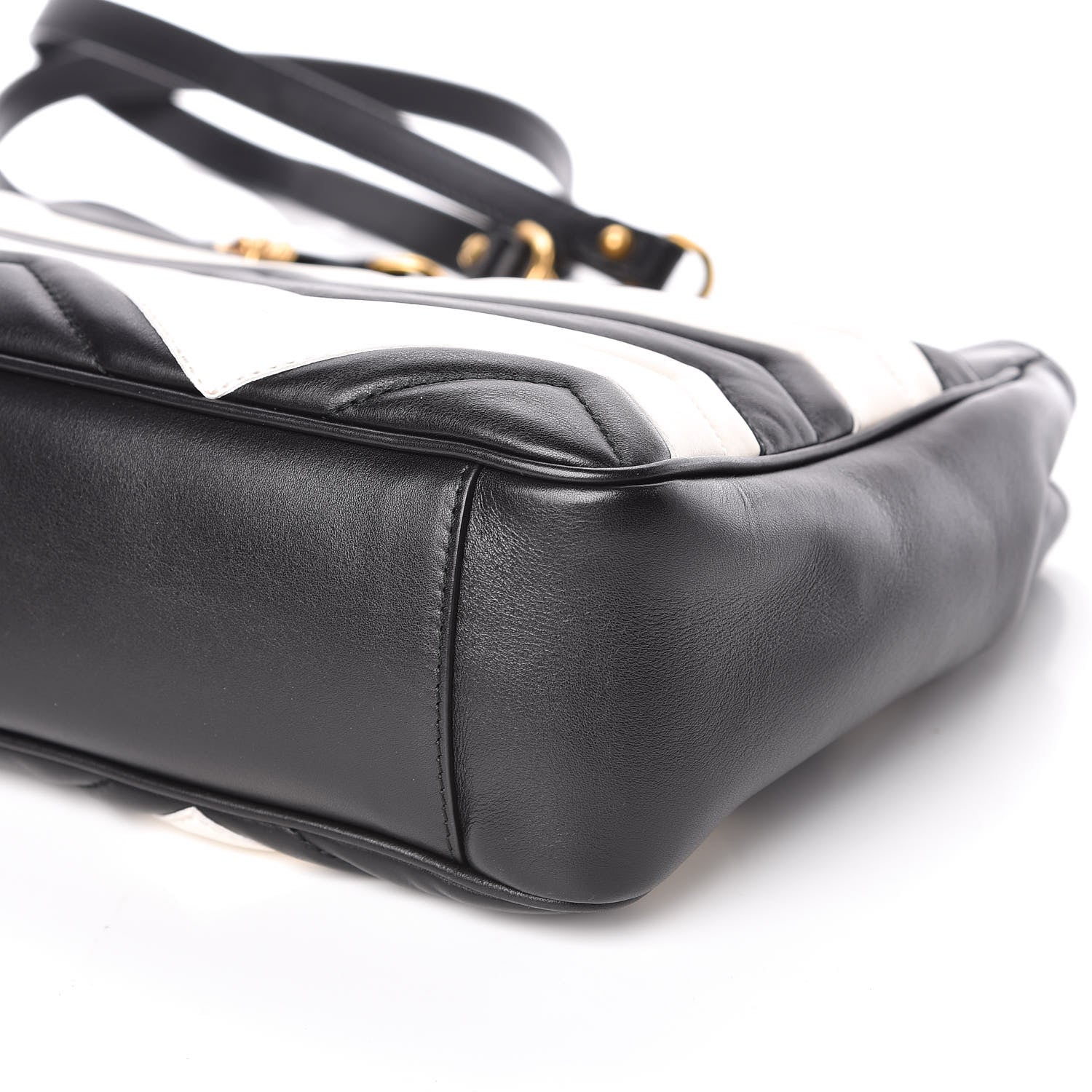 Gucci Calfskin Matelasse Medium GG Marmont Open Top Shoulder Bag Black White 9 of 9